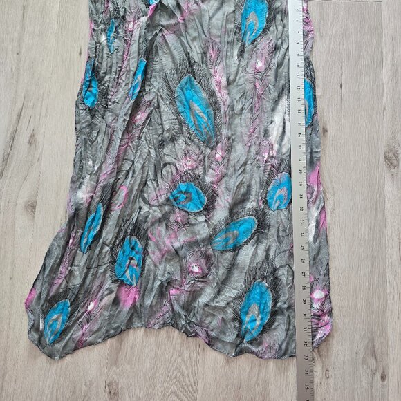 boho pink blue peacock feather rayon blend handwoven medium  rectangle scarf - Picture 4 of 5
